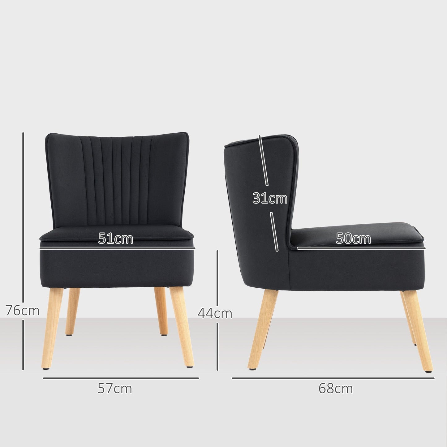 HOMCOM Modern Accent Chair, Fabric Living Room Chair with Rubber Wood Legs and Thick Padding, Black