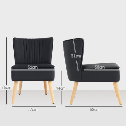 HOMCOM Modern Accent Chair, Fabric Living Room Chair with Rubber Wood Legs and Thick Padding, Black