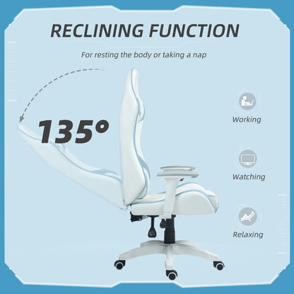 HOMCOM Faux Leather Colour Block Gaming Chair, with 135  Reclining Back - Blue/White