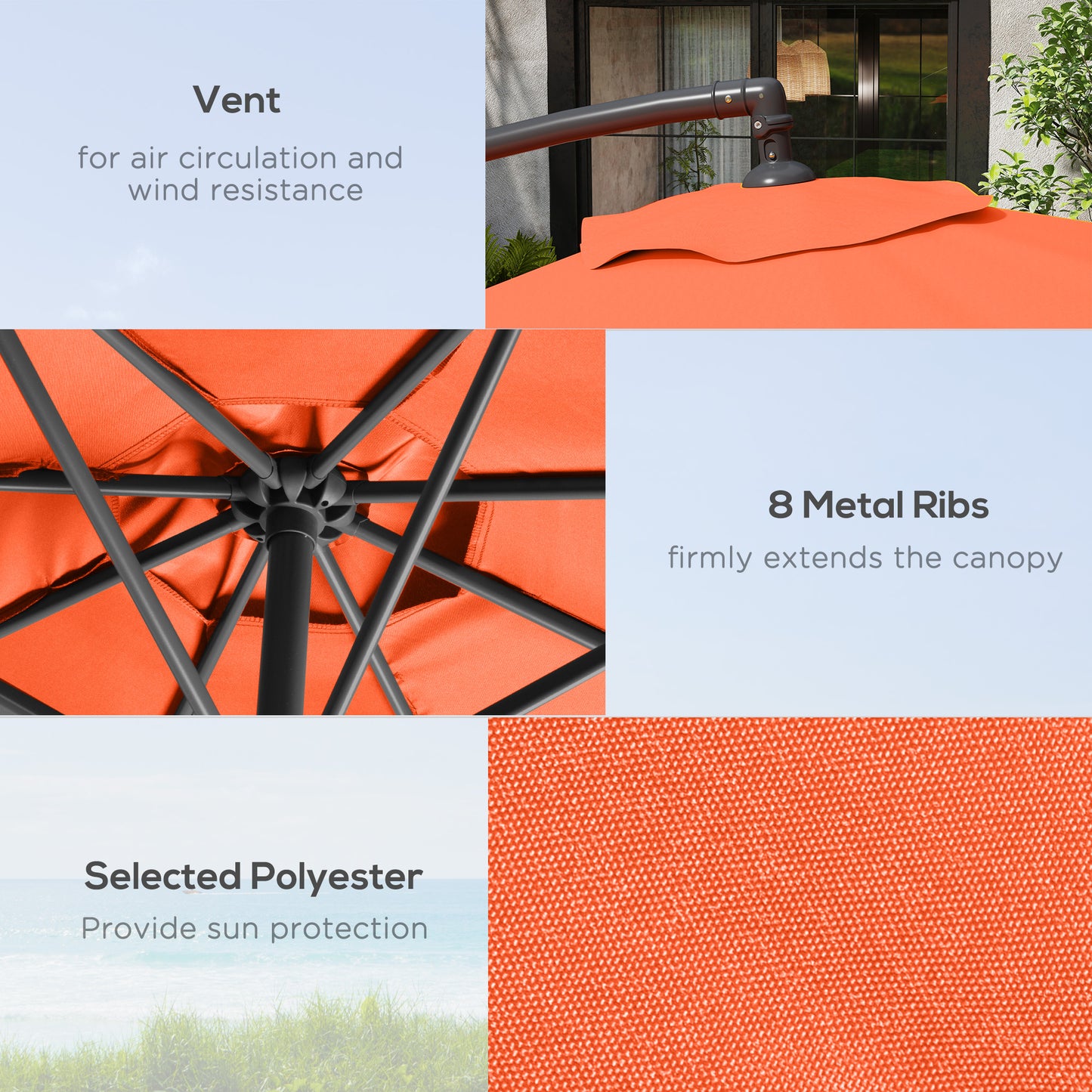 Outsunny 3(m) Overhanging Parasol, with Base - Orange