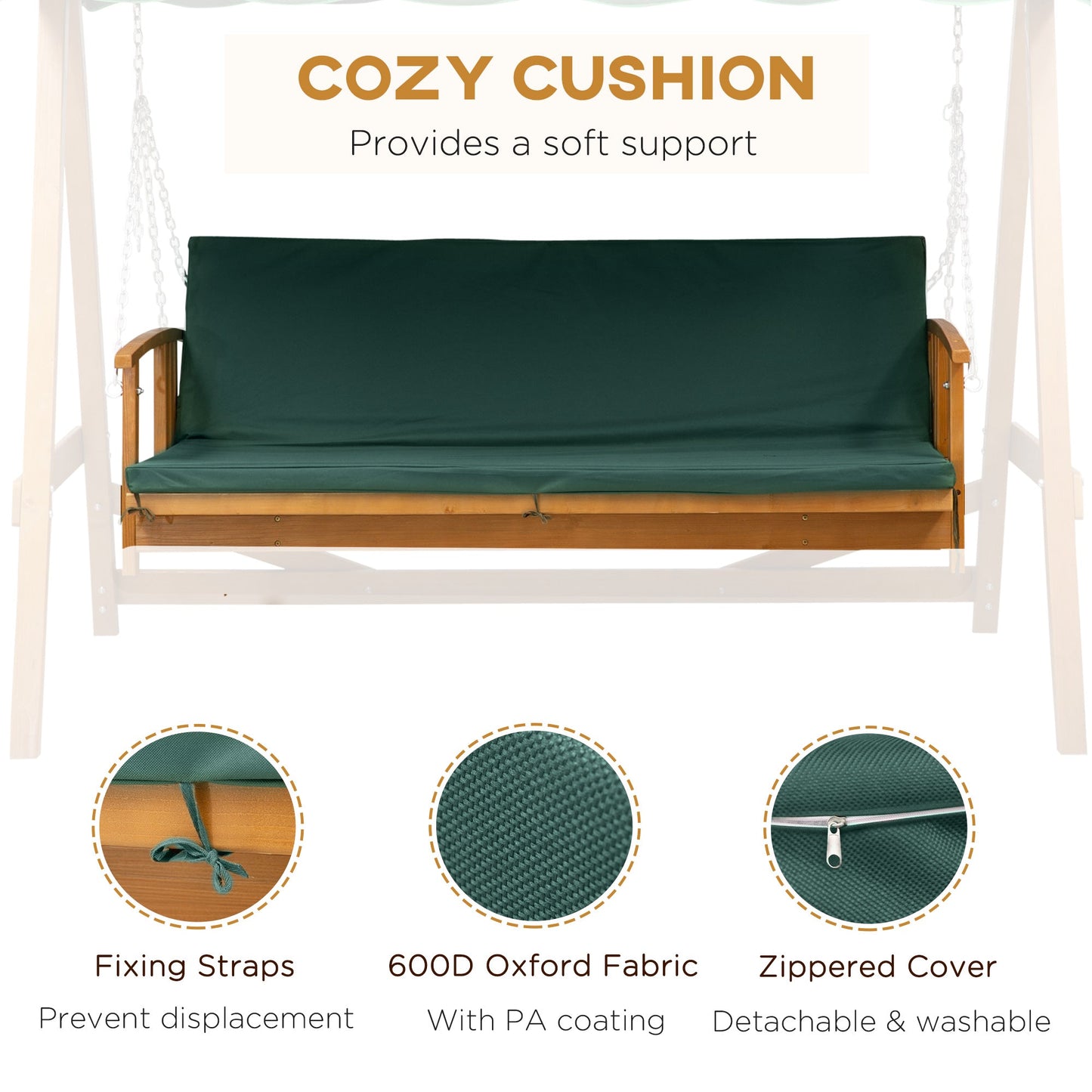 Outsunny 3 Seater 2-in-1 Wooden Garden Swing Seat Swing Chair Outdoor Convertible Hammock Bench Furniture Lounger Bed Wood, Dark Green