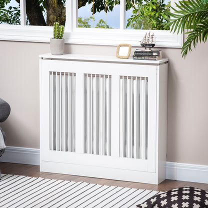 HOMCOM Radiator Cover Vertical Slatted Grille Heater Cover Top Shelf MDF Steel for Heat Circulation 90 x 18 x 84 cm White