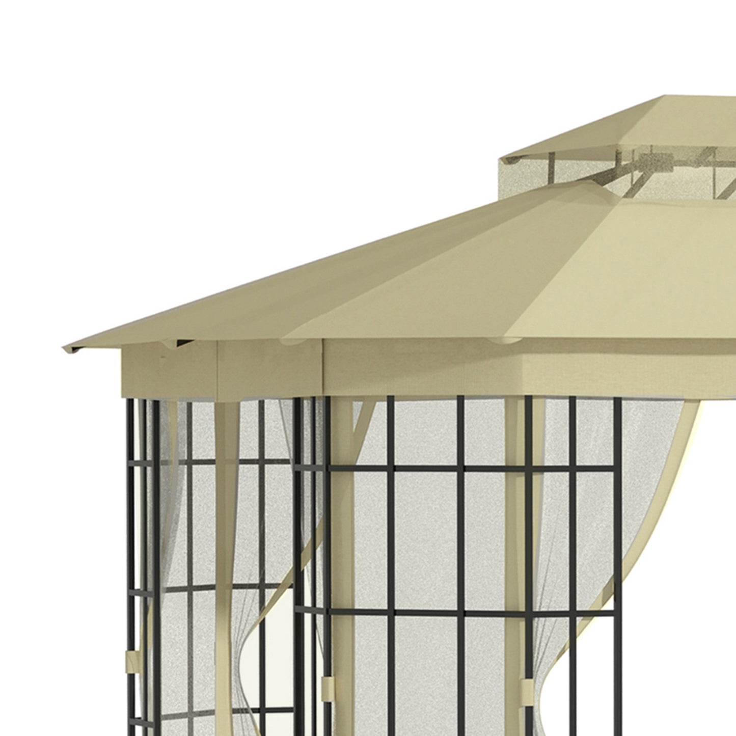 Outsunny 3,7 x 3(m) Patio Altana Baldachim Namiot ogrodowy z 2-poziomowym dachem i moskitierą, metalowa rama, beżowy