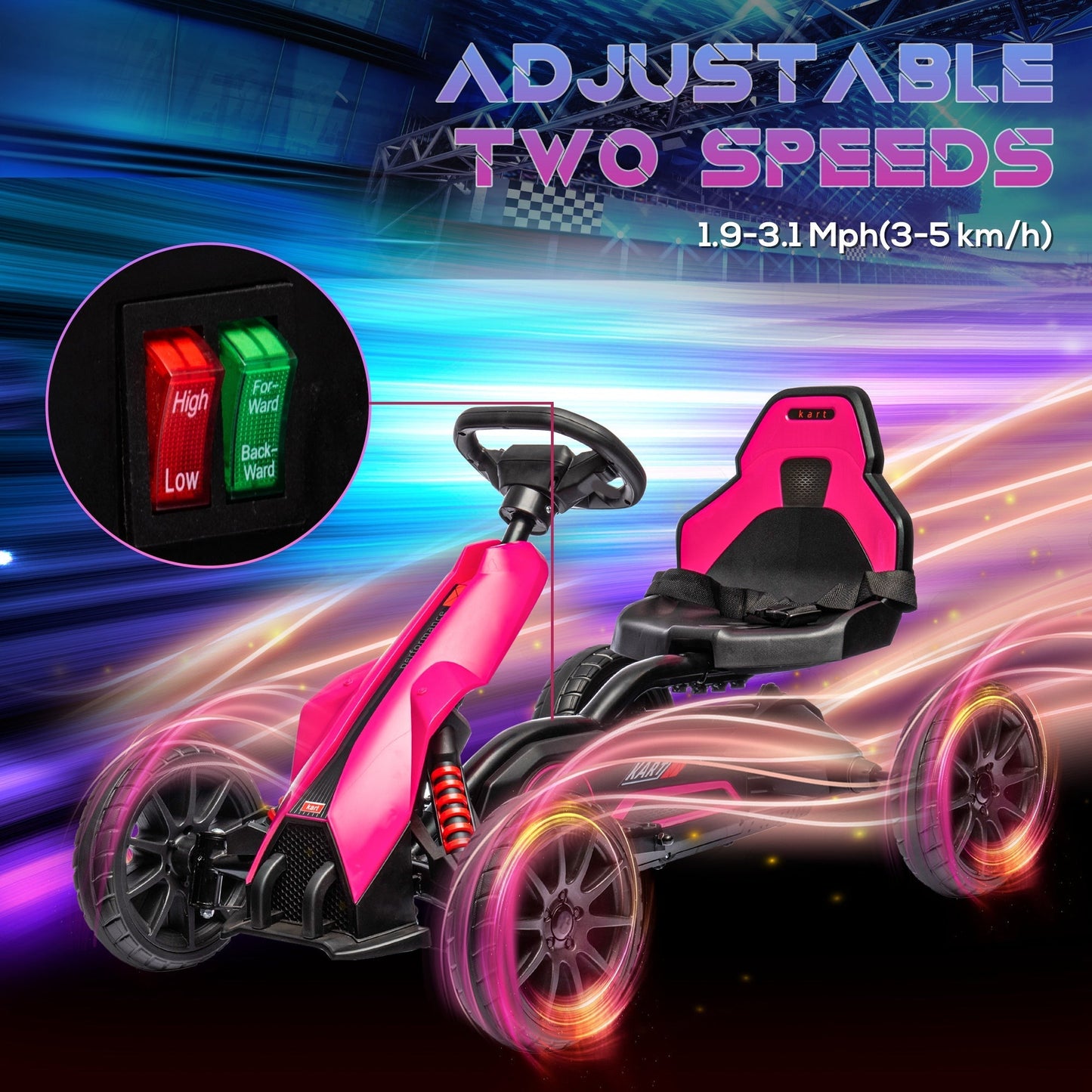 12V Electric Go Kart for Kids, Ride-On Racing Go Kart w/ Forward Reversing, Rechargeable Battery, 2 Speeds, for Kids Aged 3-8, Pink