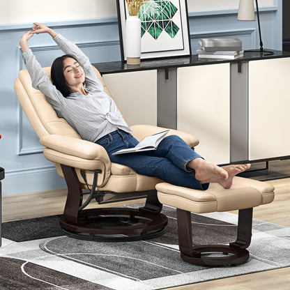 HOMCOM Faux Leather 135√Ç¬∞ Fotel rozkładany i podnóżek - beżowy