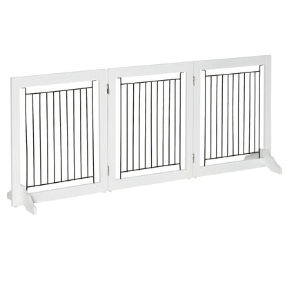 PawHut Foldable Pet Gate, with Three Panels & Two Support Feet - White