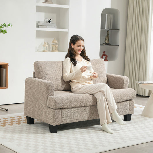HOMCOM 2 Seater Sofa, Loveseat Sofa with Removable Back Cushions, Chenille Fabric Small Couch Settee with S-springs for Living Room, Bedroom, Home Office, Light Brown