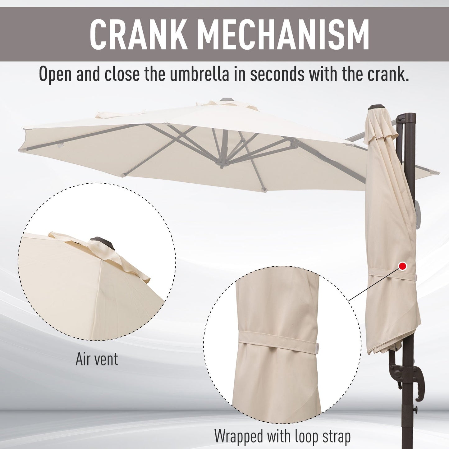 3 Metre Banana Parasol Hanging Cantilever Umbrella W/ Cross Base Hand Crank Aluminium Frame 360°Rotation Hand Crank-Beige