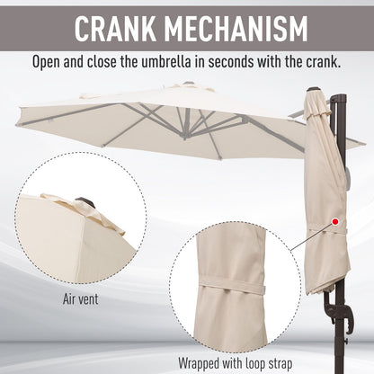 3 Metre Banana Parasol Hanging Cantilever Umbrella W/ Cross Base Hand Crank Aluminium Frame 360°Rotation Hand Crank-Beige