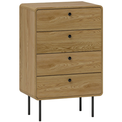 HOMCOM Modern Chest of Drawers with 4 Drawers - Oak