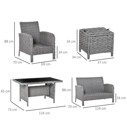 Outsunny 6 Pieces Outdoor Patio Rattan Dining Table Sets Bonzer All Weather PE Wicker Sofa Furniture Set for Backyard Garden w/ Cushions Grey