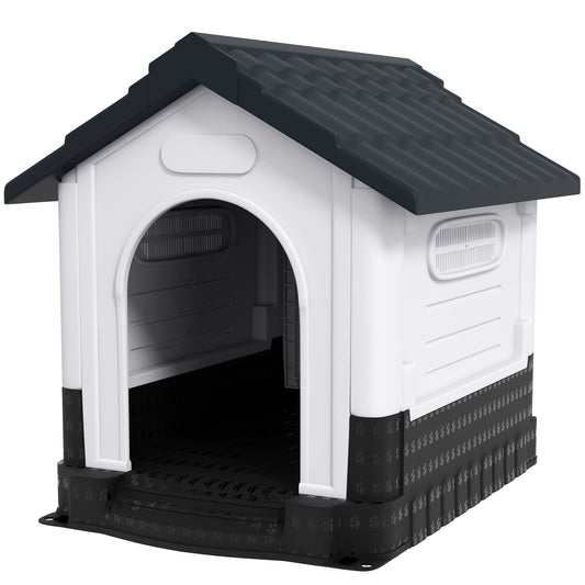 PawHut Plastic Dog Kennel with Windows, for Garden Patio, Medium and Large Dogs, 101 x 88 x 99cm - Grey