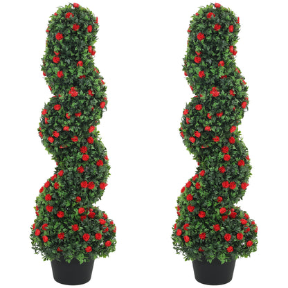 HOMCOM Decorative Artificial Plants Set of 2, UV Resistant Fake Plants in Pot for Indoor Outdoor Decor, 90cm, Red