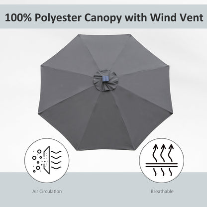 Outsunny 2.7m Garden Parasol Sun Umbrella w/ LED Solar Light Angled Canopy Grey
