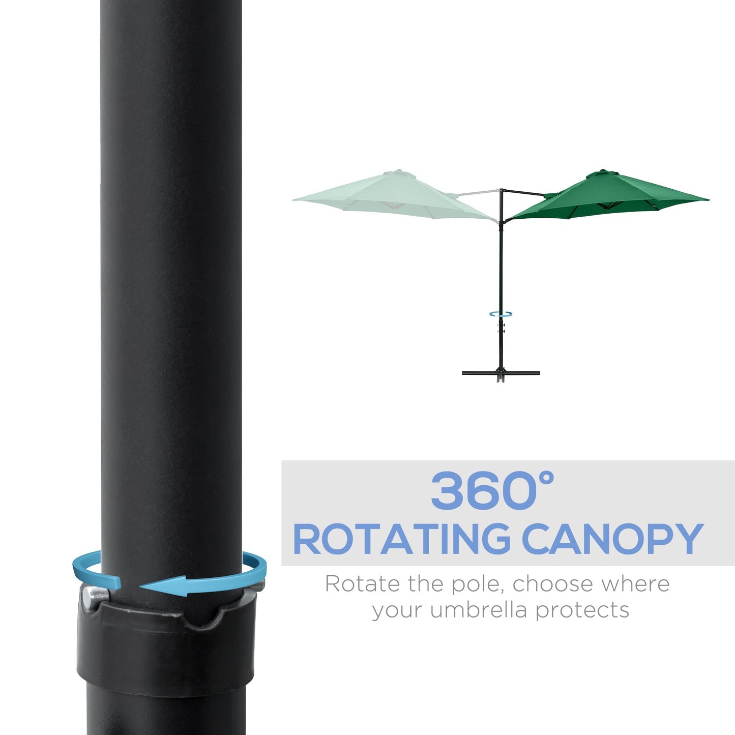 Outsunny 2.5M Garden Square Outdoor Umbrella with 360° Rotation, Offset Roma Patio Umbrella Hanging Sun Shade Canopy Shelter with Cross Base, Green