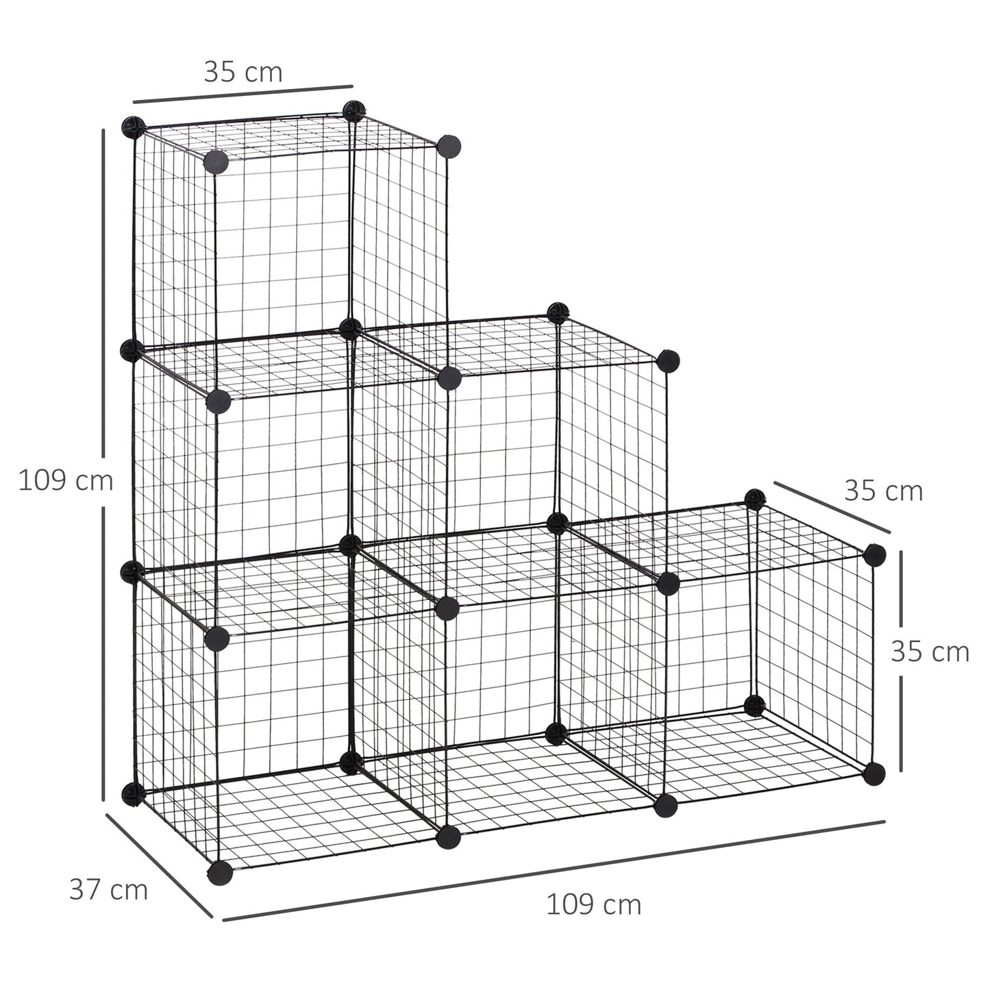 HOMCOM DIY 6 Cube Metal Wire Rack خزانة تخزين متشابكة لغرفة المعيشة منظم رفوف العرض باللون الأسود