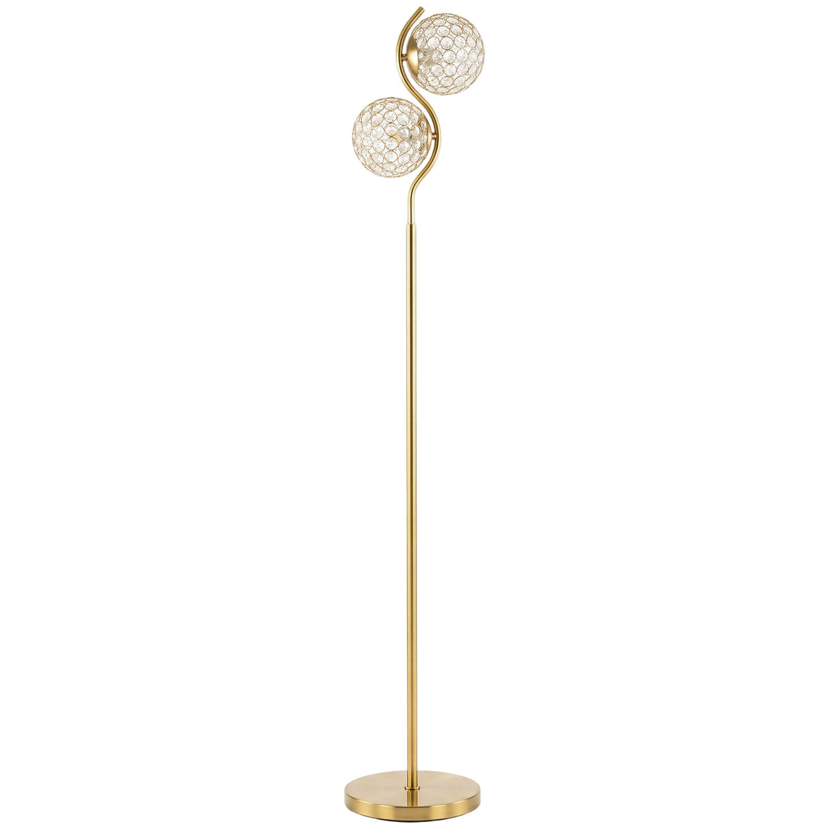 HOMCOM Floor Lamp with Crystal Globe Shades, Modern Dual Head Standing Lamp with Foot Switch and Weighted Base, Copper