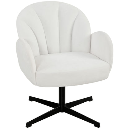 HOMCOM Swivel Accent Chair, Shell-Shaped Armchair with Spring Cushion, Metal Base, Cream White
