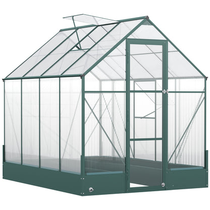 Outsunny Garden Walk-in Aluminium Greenhouse Polycarbonate with Plant Bed, Temperature Controlled Window, Foundation, 6 x 8ft