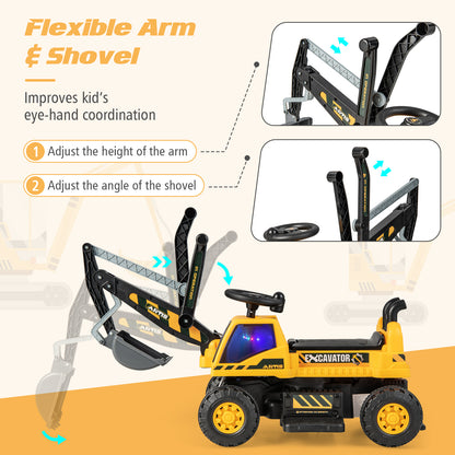 Kids Ride On Excavator with Rotating Seat and Underneath Storage-Yellow