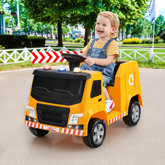 12V Kids Ride-on Garbage Truck with Warning Lights-Yellow