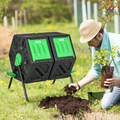 Kompostownik dwukomorowy Outsunny 130L – czarny