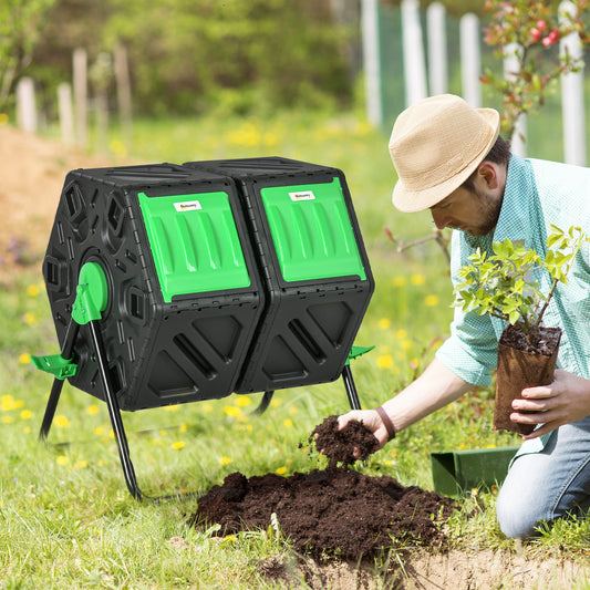 Kompostownik dwukomorowy Outsunny 130L – czarny