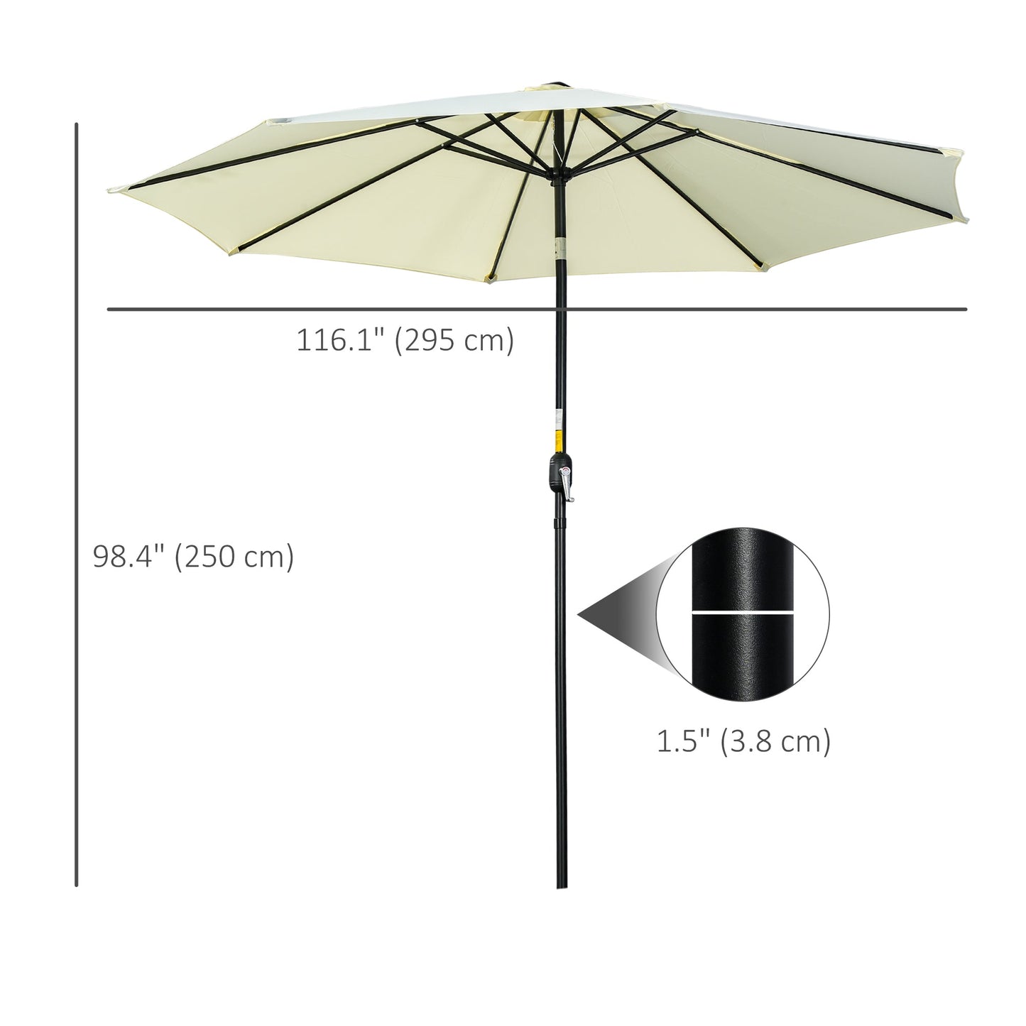 Outsunny 3(m) Parasol ogrodowy z odchylanym parasolem, zewnętrzny parasol przeciwsłoneczny z 8 żebrami, odchylany i korbowy uchwyt na balkon, ławka, ogród, beżowy