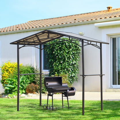 8ft x 5ft Outdoor BBQ Protective Gazebo Tent Aluminium Steel Frame w/ 2 Shelves Hardtop Roof Canopy Ground Stakes Safe Cooking