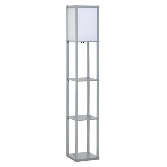 HOMCOM 3-Tier Floor Lamp, Floor Light with Storage Shelf, Reading Standing Lamp with Acrylic Shade for Living Room, Bedroom, Kitchen, Dining Room, Office, Dorm, 160cm, Grey
