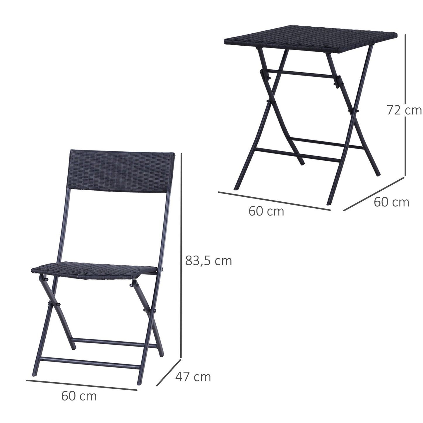 أثاث حديقة Outsunny Rattan ذو مقعدين من الخيزران لأثاث الحدائق، طقم بيسترو من الخيزران قابل للطي (أسود)