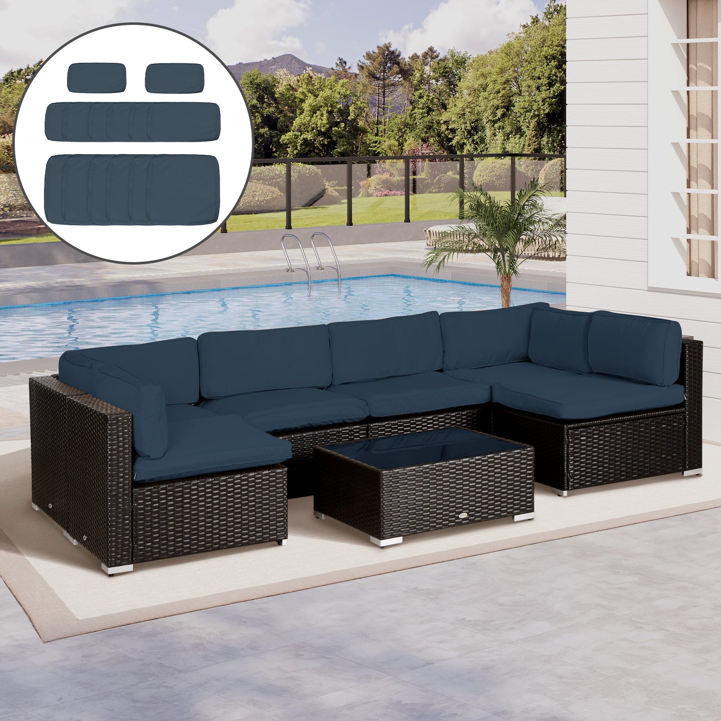 Outsunny Garden Rattan Sofa Poduszka Poliestrowa Pokrowiec Zamienny Zewnętrzny - Bez Poduszki W Zestawie, Niebieski