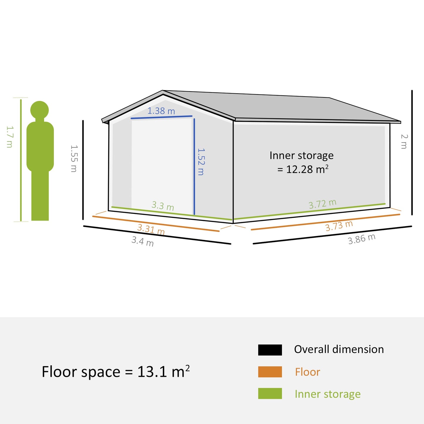 Outsunny 12.5 x 11.1ft Steel Sliding Door Storage Shed - Green