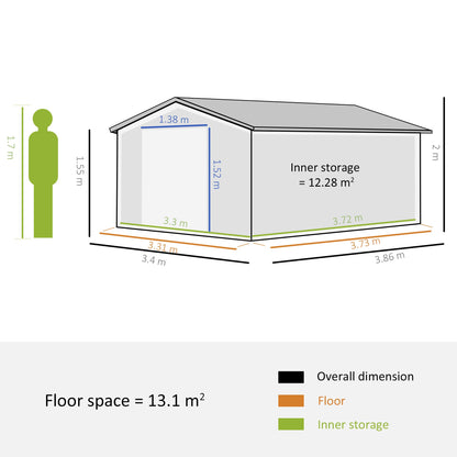 Outsunny 12.5 x 11.1ft Steel Sliding Door Storage Shed - Green