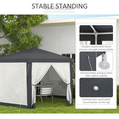 Outsunny 4M Hexagon Gazebo, Netting Party Tent, Patio Canopy Outdoor Event Shelter for Activities, Shade Resistant, Dark Grey