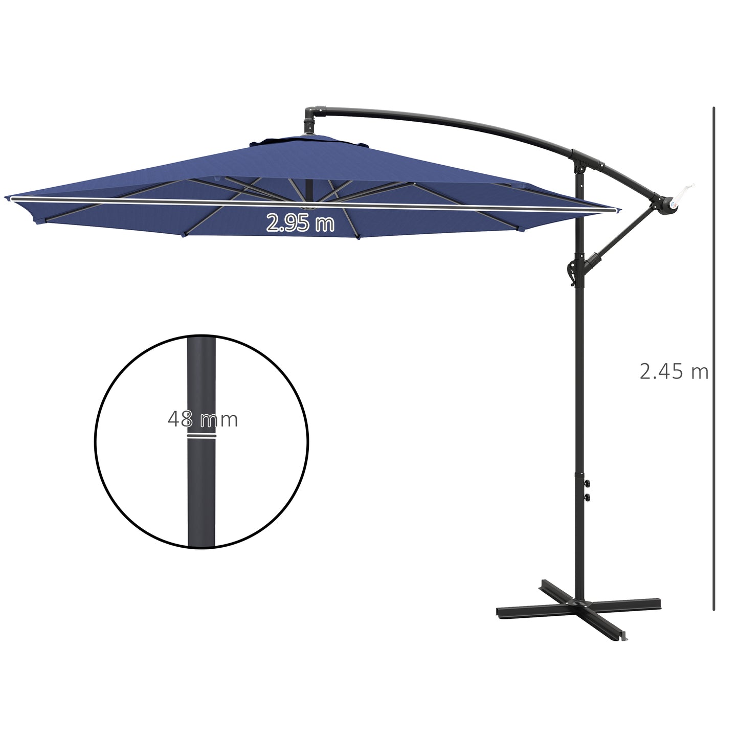Outsunny 2,45 m parasol wysięgnikowy z podstawą krzyżową - niebieski