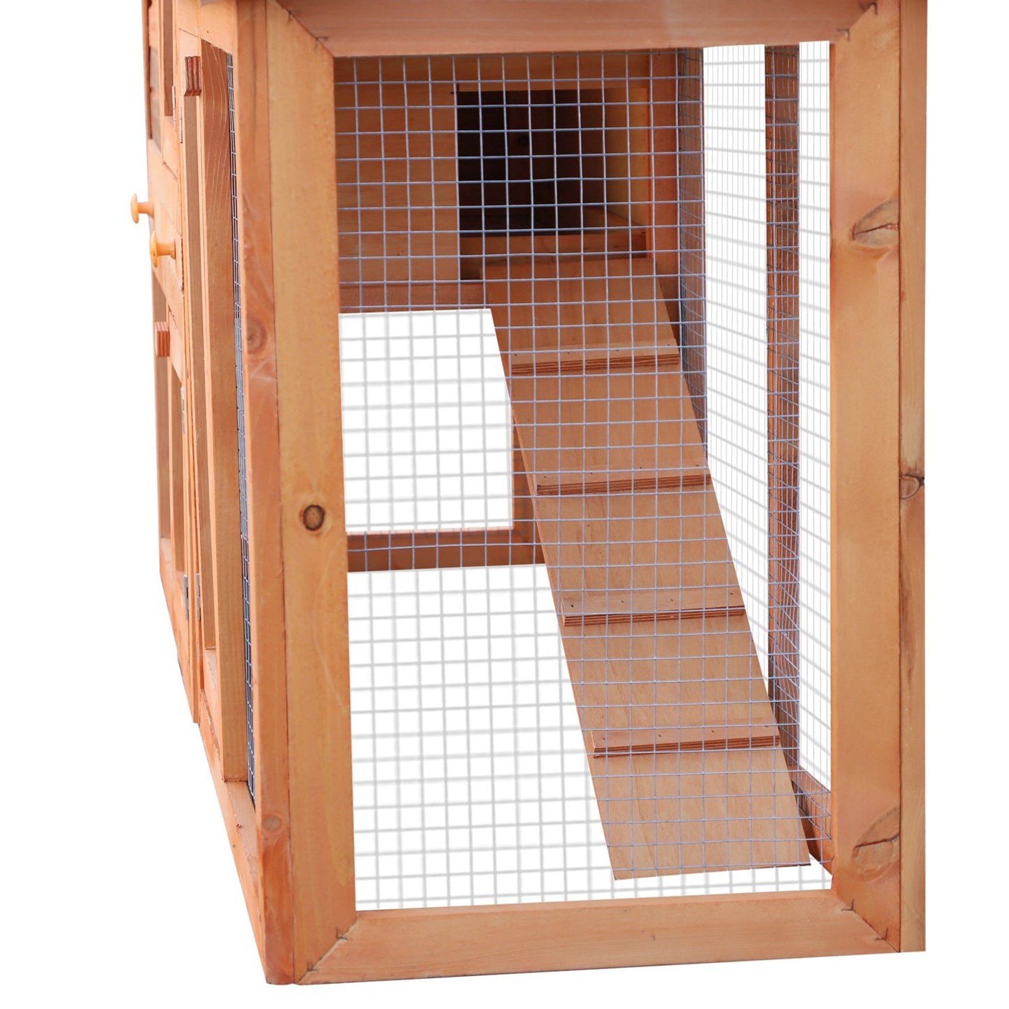 PawHut Rabbit 2-poziomowa klatka dla małych zwierząt z drewna jodłowego, klatka dla świnek morskich z rampą, brązowa