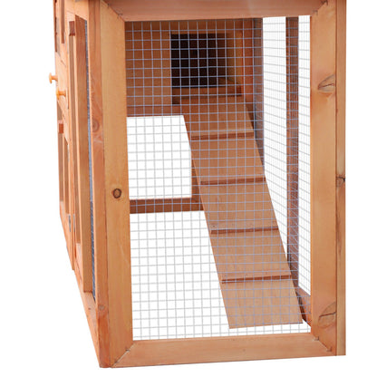 PawHut Rabbit 2-poziomowa klatka dla małych zwierząt z drewna jodłowego, klatka dla świnek morskich z rampą, brązowa