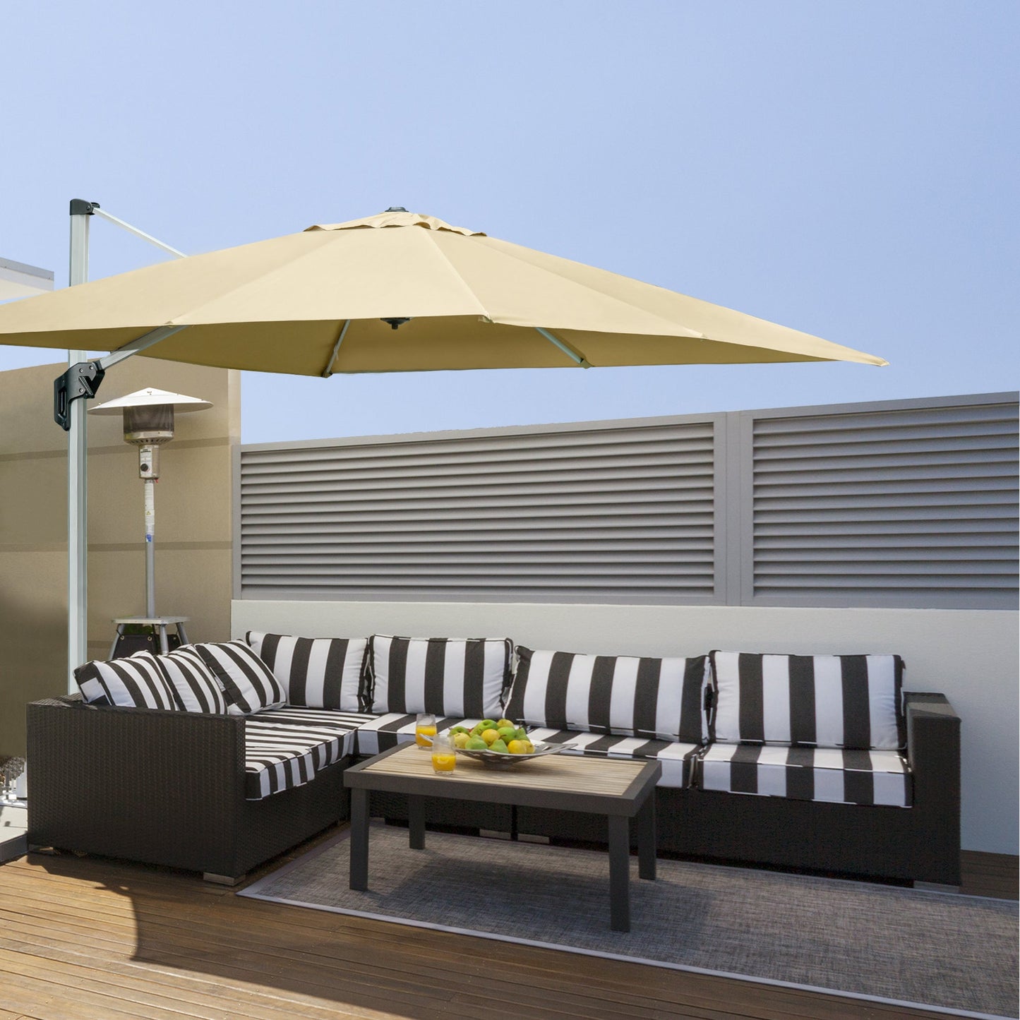 3 x 3(m) Cantilever Roma Parasol with Aluminum Frame Crank & Tilt, 360°Rotating Garden Umbrella 250g Polyester SunShade with CrossBase Beige