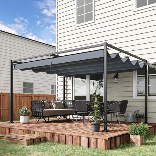 Pergola ogrodowa Outsunny 4 x 3(m) z metalu z rozsuwanym dachem, altana ogrodowa z otworami drenażowymi do ogrodu, na patio, trawnik, szara