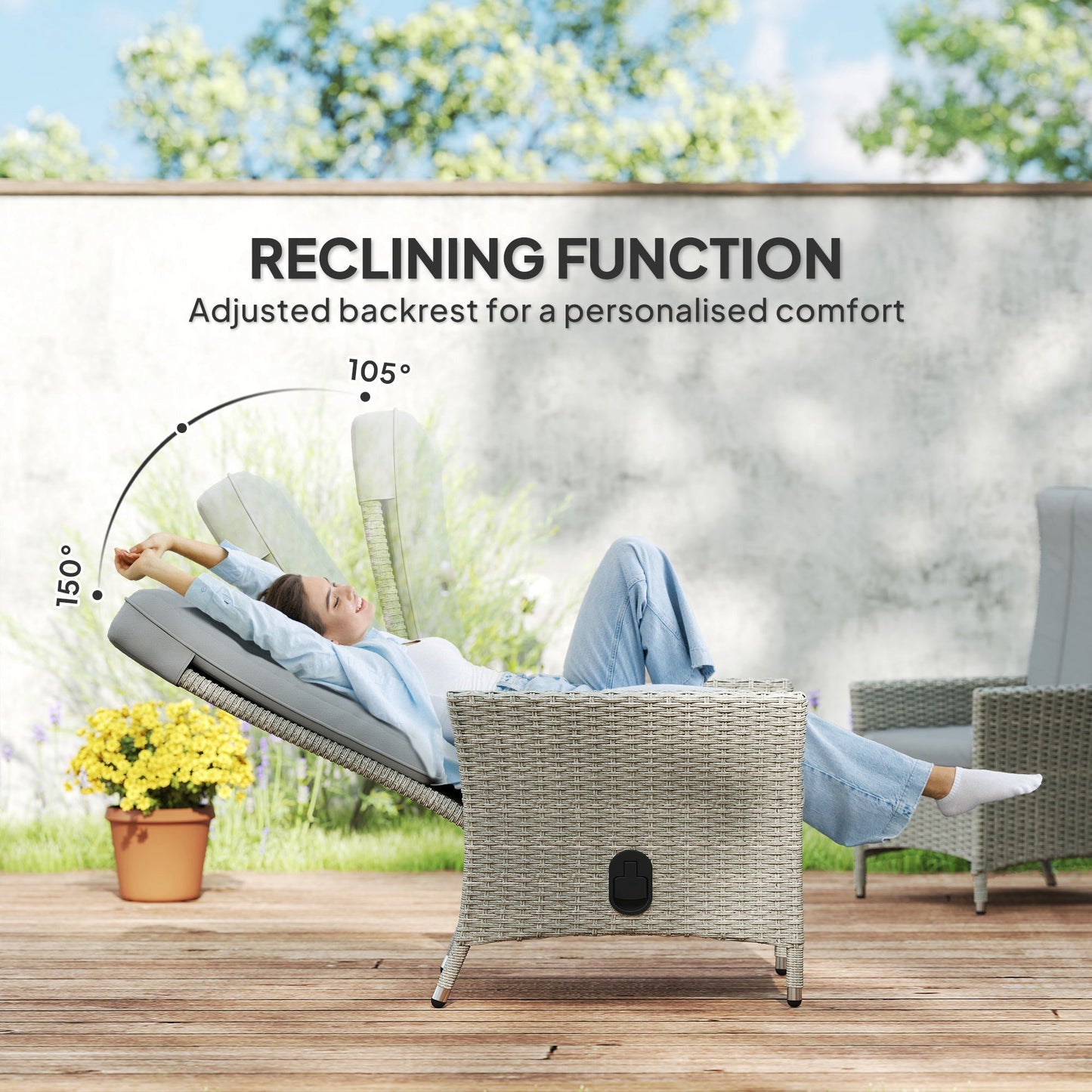 Outsunny 105√Ç¬∞-150 Reclining Rattan Chair - Grey