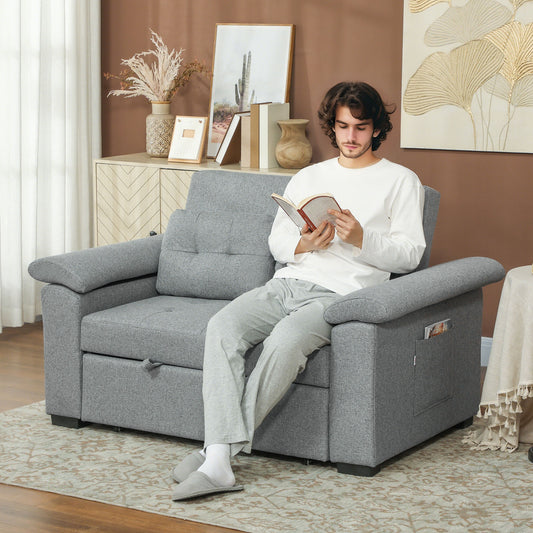 HOMCOM Pull Out Sofa Bed, Fabric 2 Seater Click Clack Sofa Bed Settee with 2 Pocket Springs, Convertible Sofa Couch with Pillows and Side Pockets for Living Room, Home Office, Light Grey