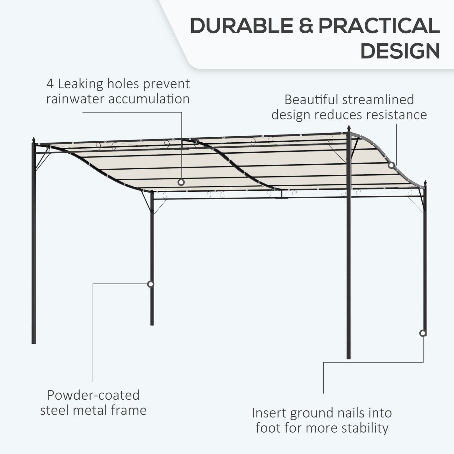 Outsunny 4 x 3 Meters Canopy Metal Wall Gazebo Awning Garden Marquee Shelter Door Porch - Cream