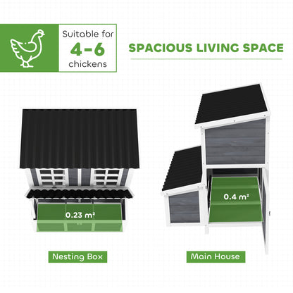 PawHut 2-Piece Wooden Chicken Coop and Run Set, Poultry Run Cage with Nesting Box, Slide-Out Tray, Roof, Perch