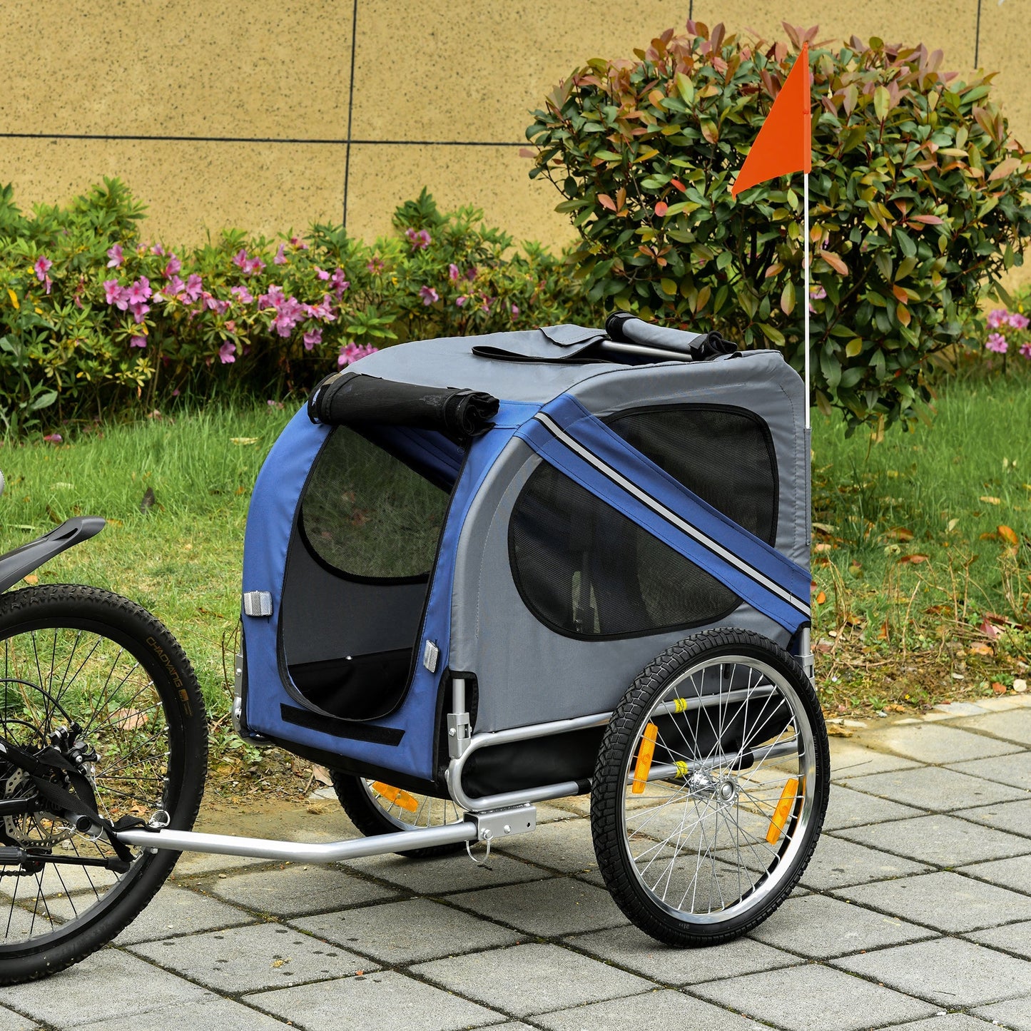 PawHut Dog Bike Trailer الحيوانات الأليفة دراجة مقطورة قابلة للطي الكلب القط الدراجة الناقل مع تعليق - الأزرق