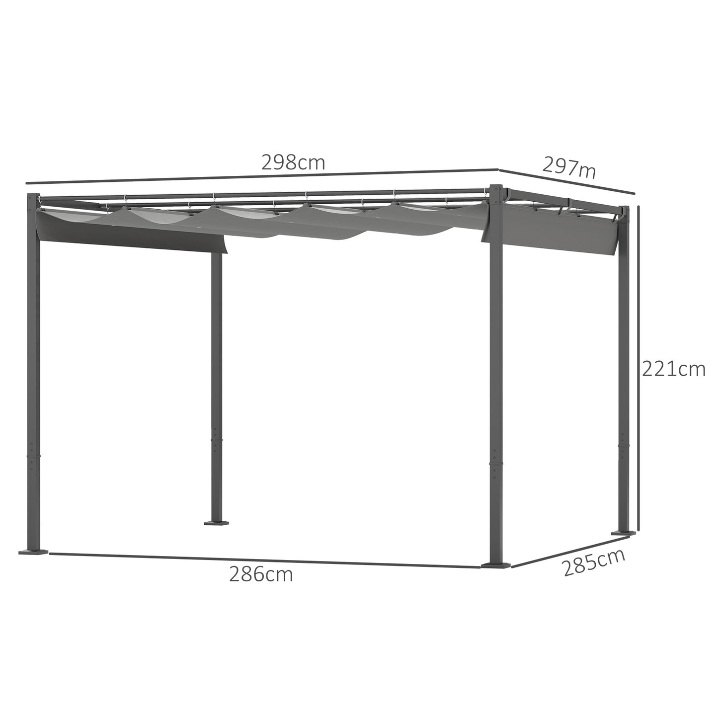 Outsunny 3 x 3(m) Pergola ogrodowa z rozsuwanym dachem i magnetycznym mocowaniem, zestaw pergoli zewnętrznej z baldachimem przeciwsłonecznym, UPF30+, szary