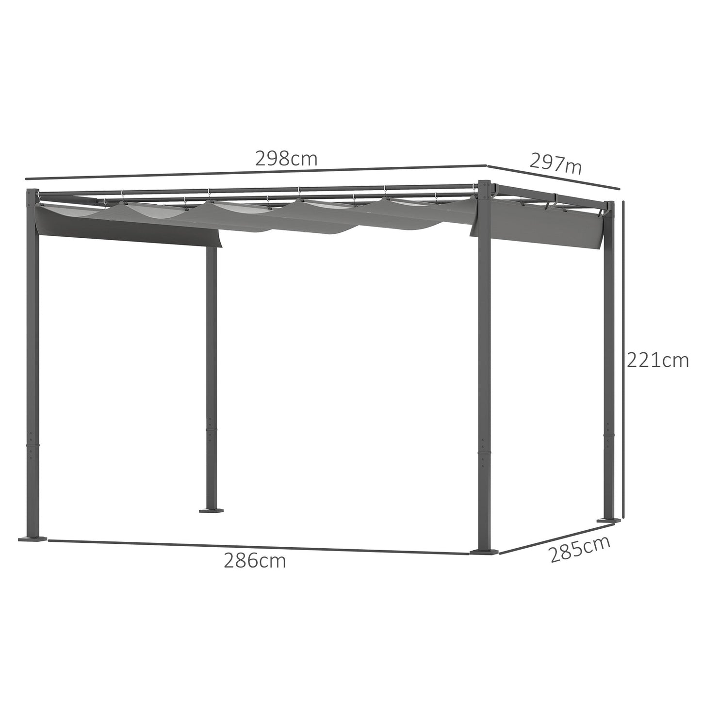 Outsunny 3 x 3m Retractable Roof Metal Pergola - Grey