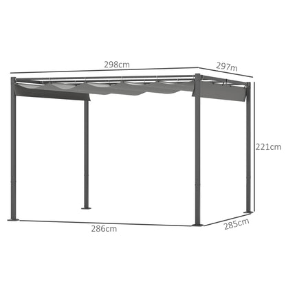Outsunny 3 x 3m Retractable Roof Metal Pergola - Grey
