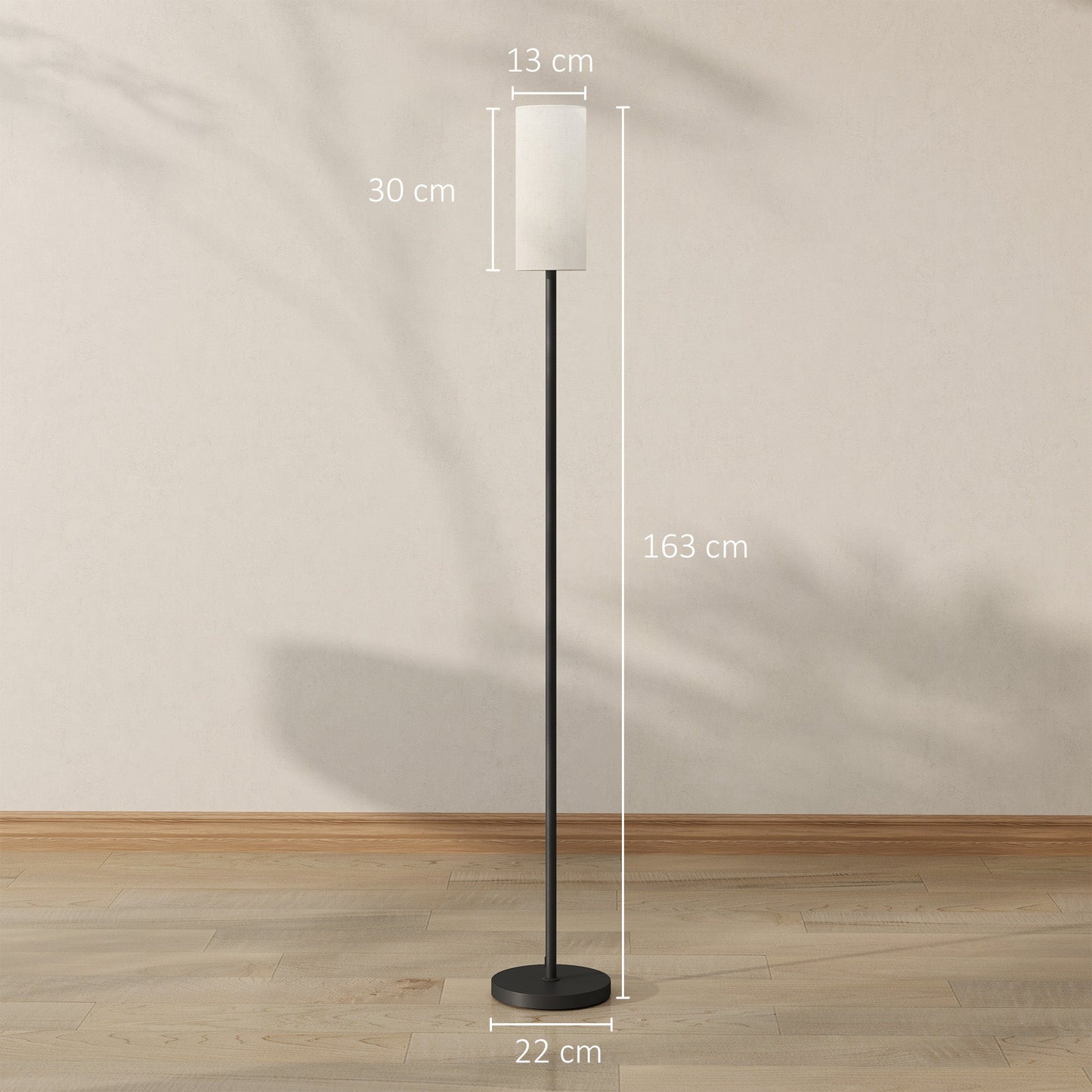Lampa podłogowa HOMCOM do salonu, nowoczesna lampa stojąca z kloszem lnianym i przełącznikiem nożnym, minimalistyczny klosz na wysokim słupku do sypialni, biura, biały