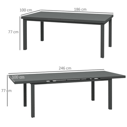 Outsunny Aluminium Garden Table for 6-8, 246 cm Extending Outdoor Dining Table Rectangle for Patio, Balcony - Charcoal Grey